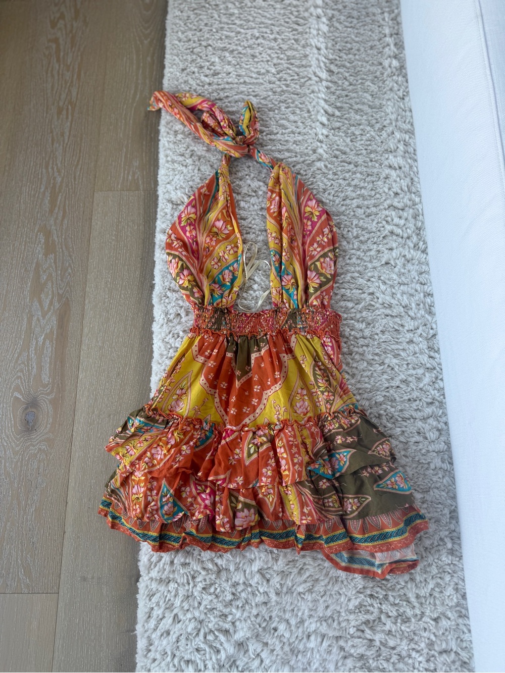Agua Bendita Orange and Yellow tropical Halter Boho Dress